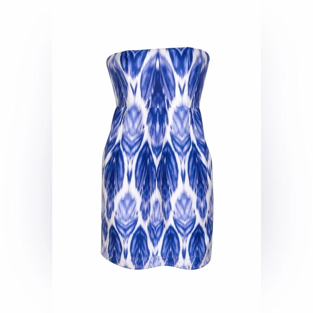 J.Crew Silk Ikat Strapless Mini Dress‎ Blue White Coastal Chic Boho-Small